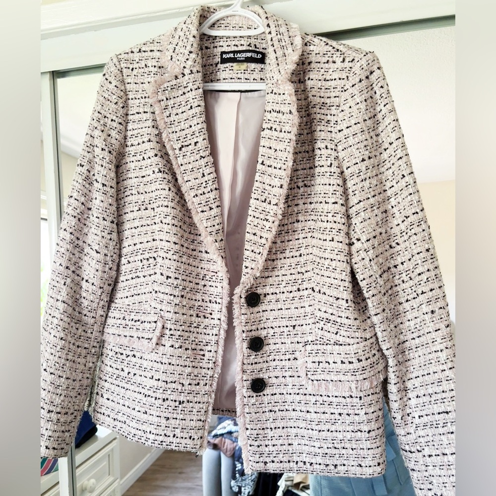 Karl Lagerfeld Women's Cream Tweed Blazer